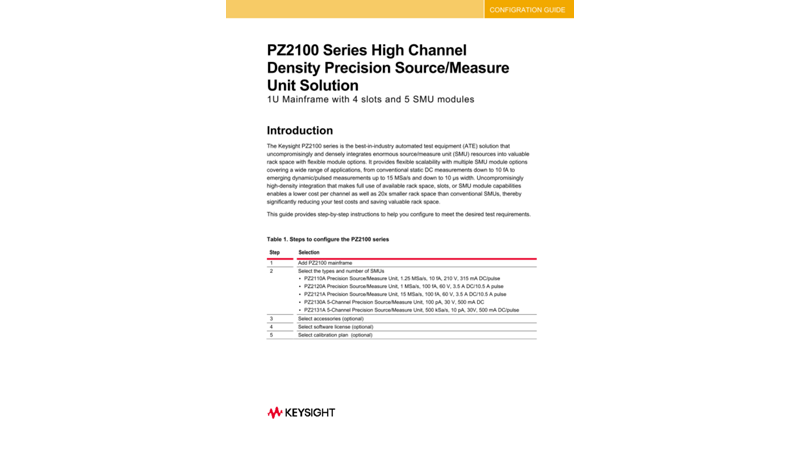 PZ2100 series High Channel Density Precision Source/Measure Unit Solution